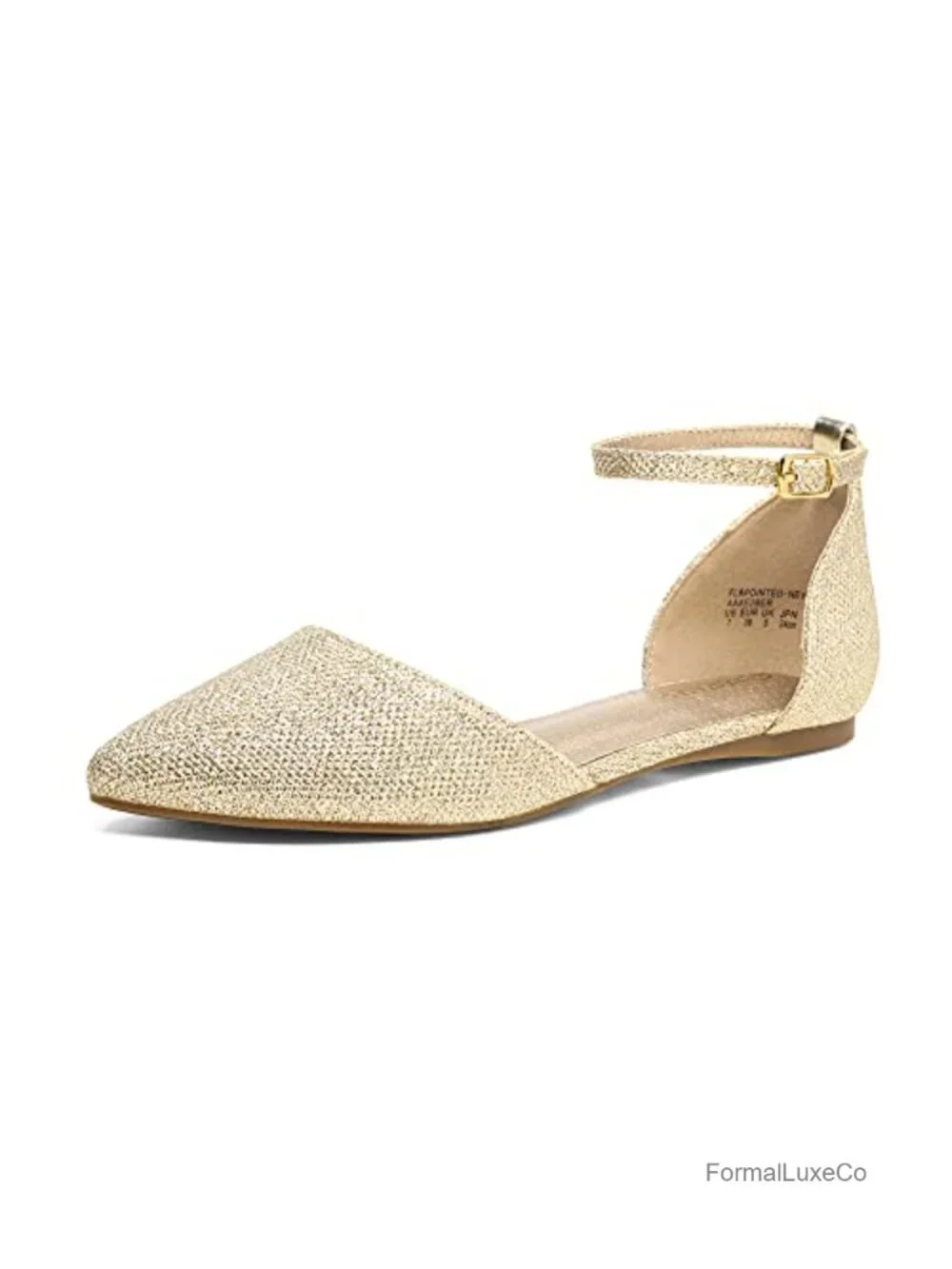 Women's Ballet Flats with Ankle Strap, Non-Slip TPR Sole, Lightweight, Pointed